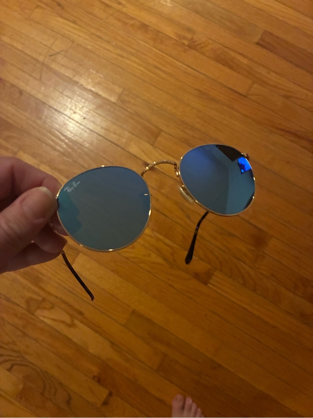 Ray-Ban Gold Frame Sunglasses with Blue Lenses